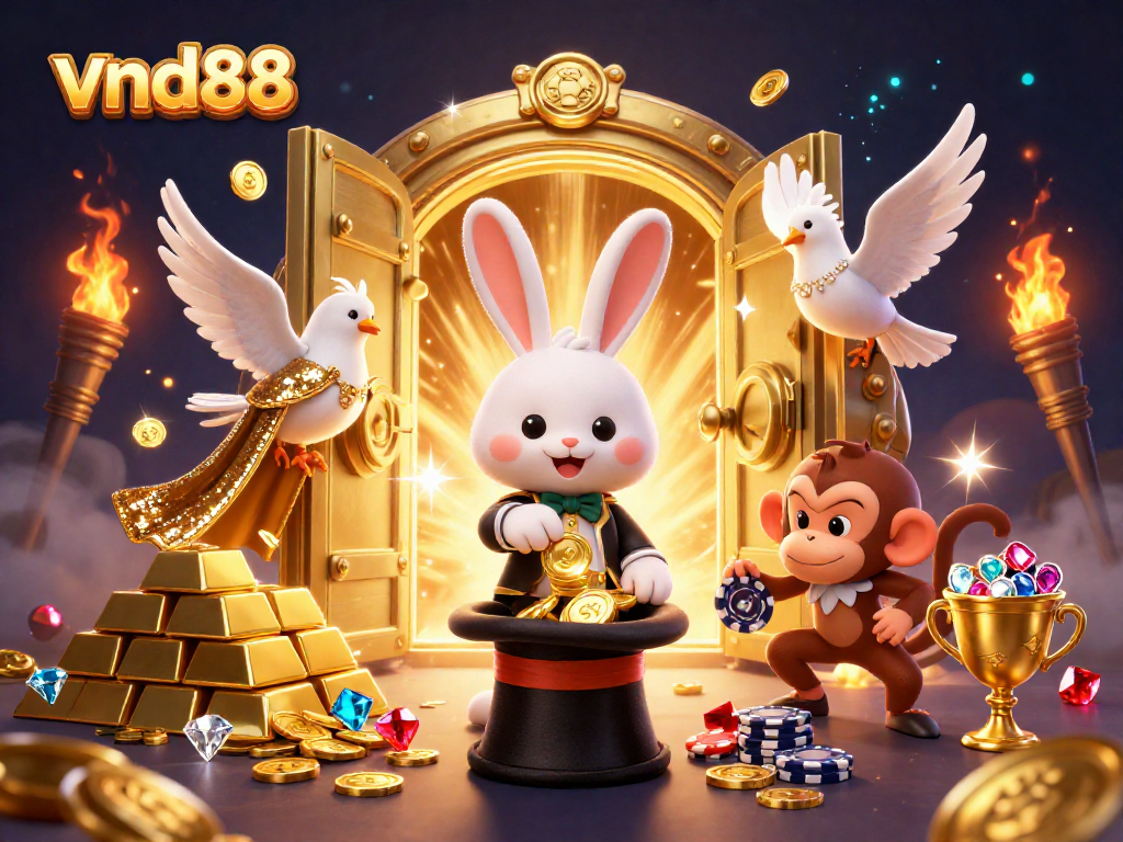 Spin and win with vnd88's vibrant 3D illustration showcasing casino magic and excitement.